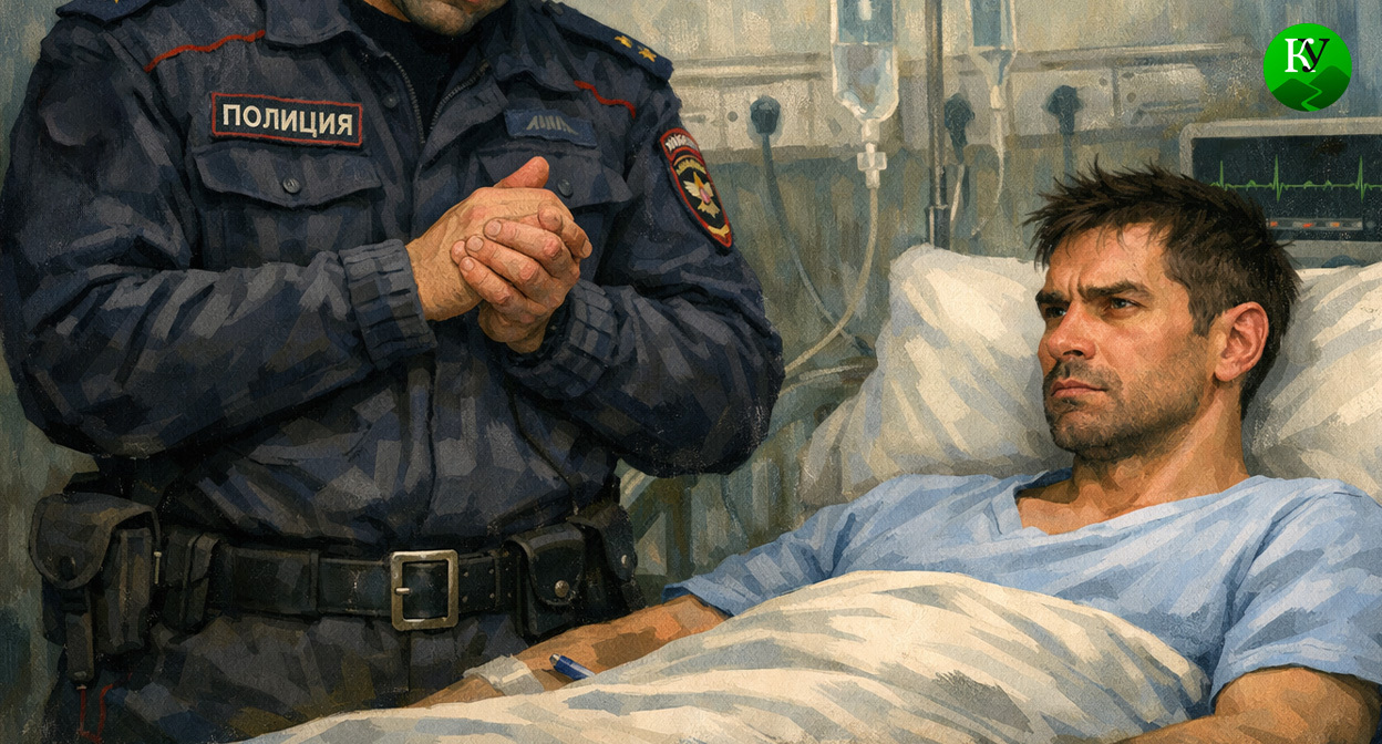 Полицейский в больнице. Иллюстрация создана «Кавказским узлом» с помощью ИИ в программе Copilot