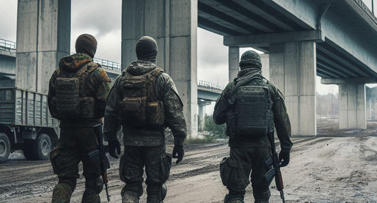 Военные на СВО. Иллюстрация создана «Кавказским узлом» с помощью ИИ в программе Copilot