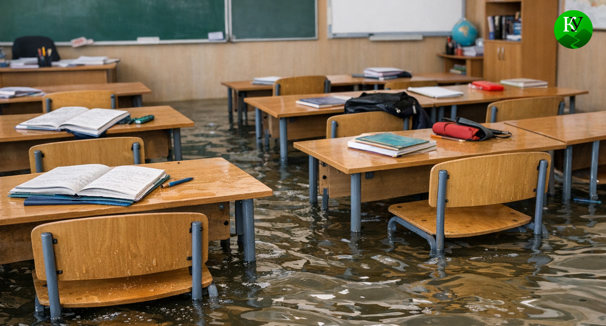 Затопление в школе. Иллюстрация создана «Кавказским узлом» с помощью ИИ в программе Copilot Затопление в школе. Иллюстрация создана «Кавказским узлом» с помощью ИИ в программе Copilot