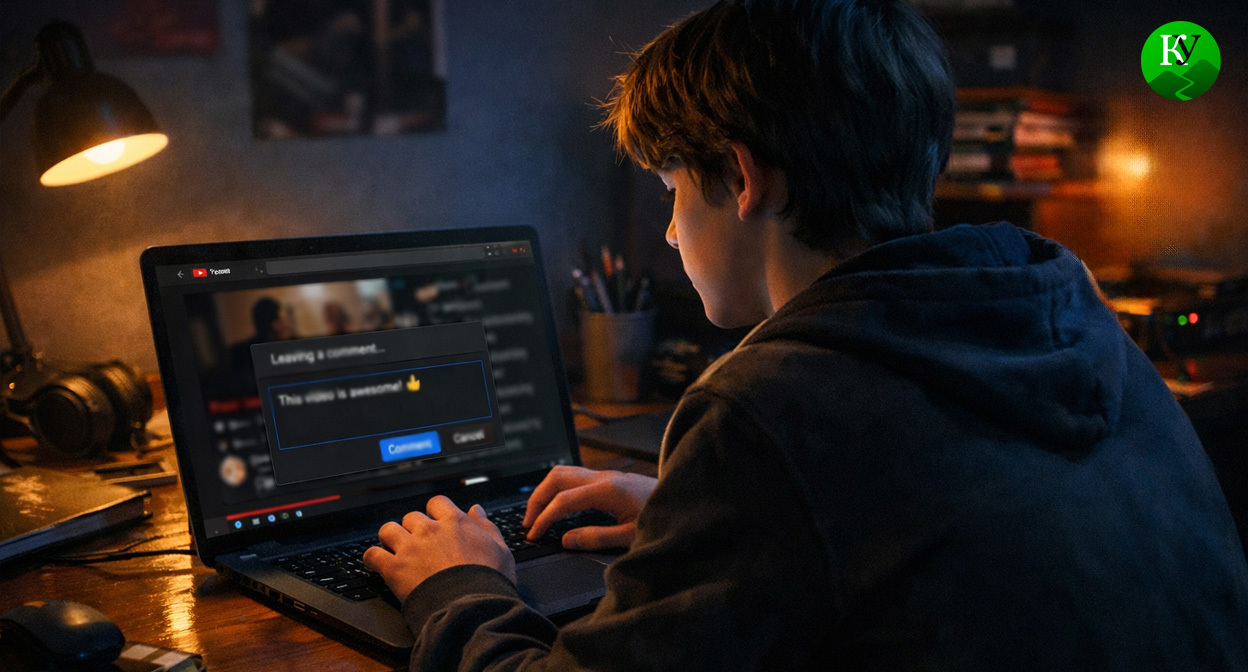 Подросток оставляет комментарий. Иллюстрация создана «Кавказским узлом» с помощью ИИ в программе Copilot