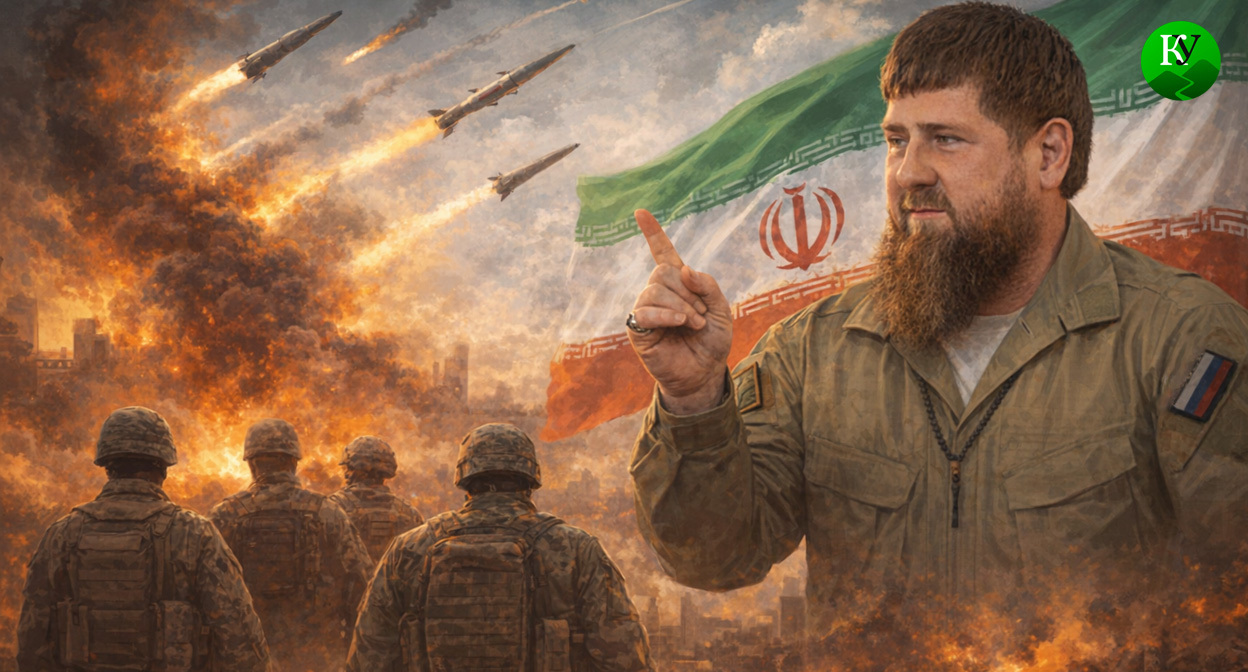 Кадыров и военные. Иллюстрация создана «Кавказским узлом» с помощью ИИ в программе Copilot Кадыров и военные. Иллюстрация создана «Кавказским узлом» с помощью ИИ в программе Copilot