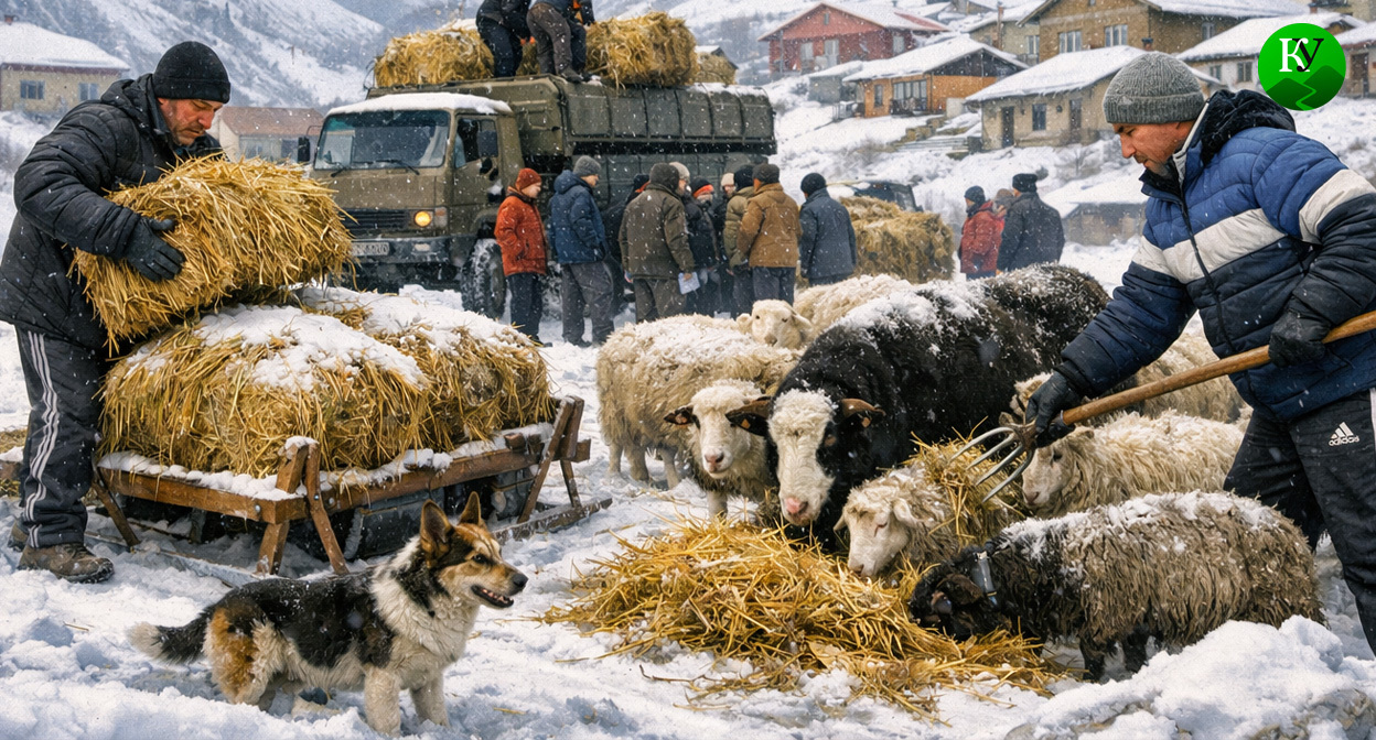 Кормление животных. Иллюстрация создана «Кавказским узлом» с помощью ИИ в программе Copilot