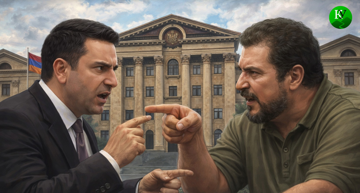 Ален Симонян и Микаэл Маргарян. Иллюстрация создана «Кавказским узлом» с помощью ИИ в программе Copilot