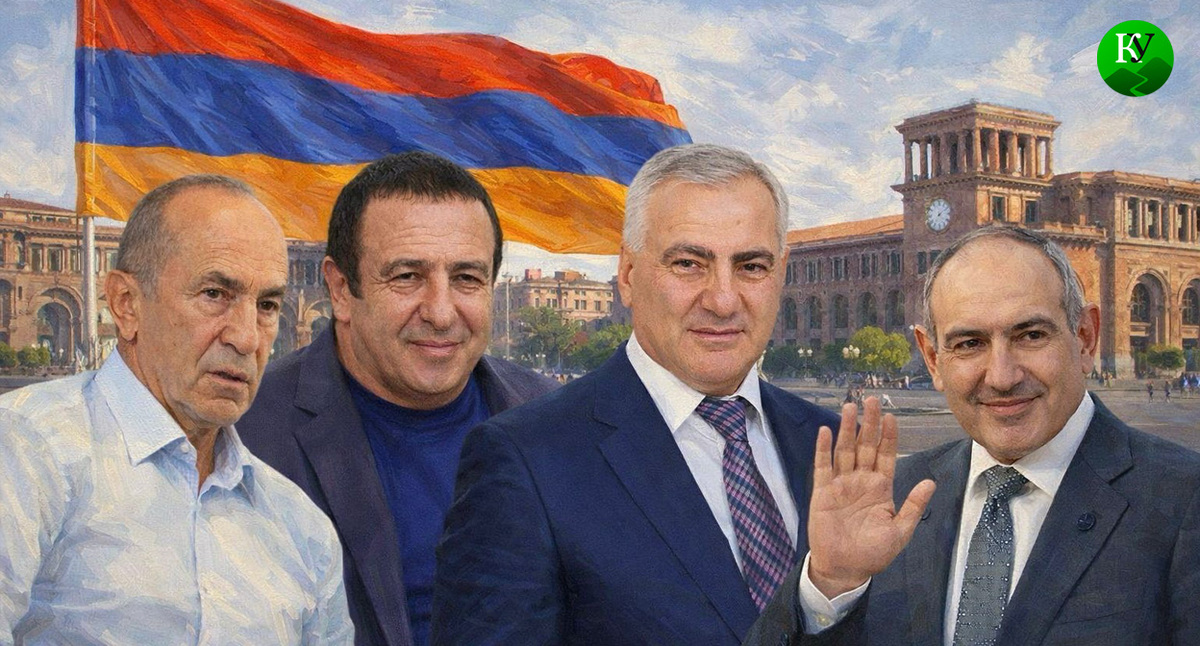Роберт Кочарян, Гагик Царукян, Самвел Карапетян, Никол Пашинян (слева направо). Иллюстрация создана "Кавказским узлом" при помощи ИИ в программе Copilot Роберт Кочарян, Гагик Царукян, Самвел Карапетян, Никол Пашинян (слева направо). Иллюстрация создана "Кавказским узлом" при помощи ИИ в программе Copilot