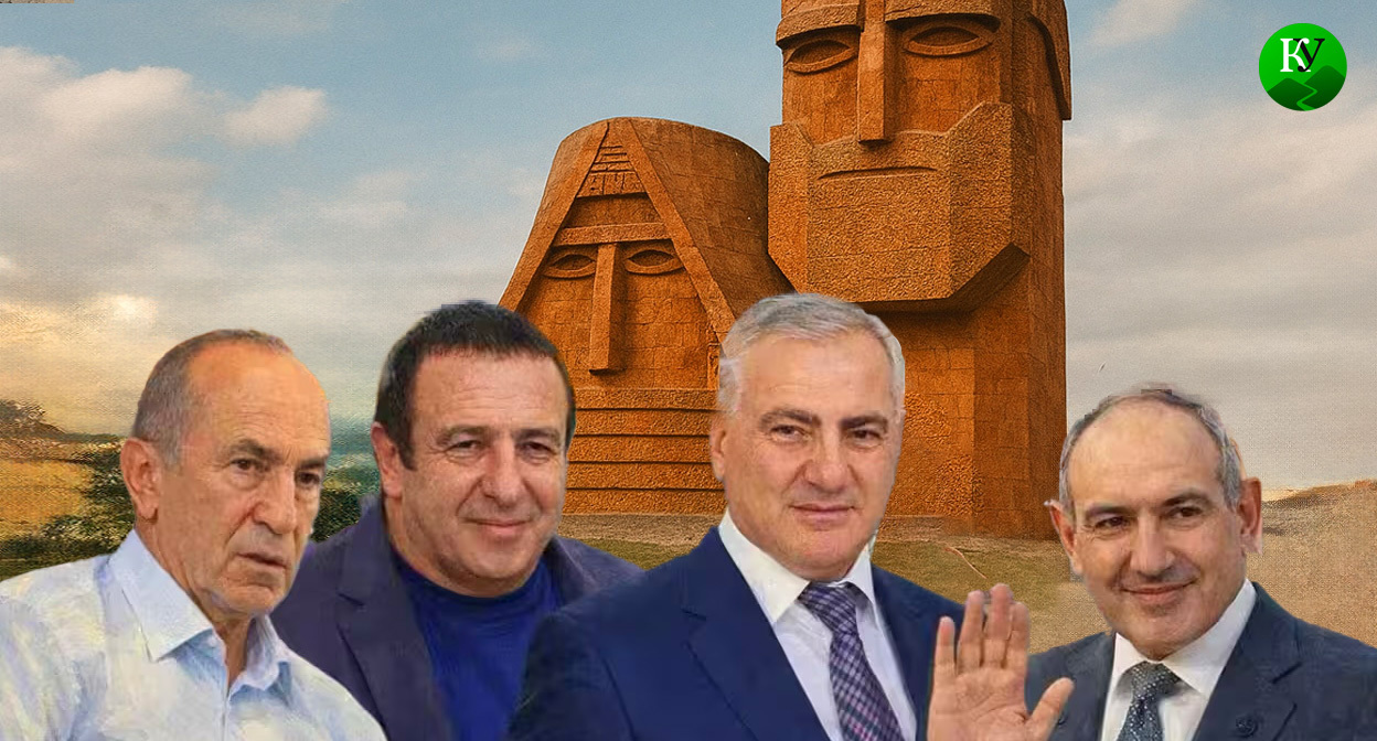 Роберт Кочарян, Гагик Царукян, Самвел Карапетян, Никол Пашинян (слева направо). Иллюстрация создана "Кавказским узлом" при помощи ИИ в программе Copilot