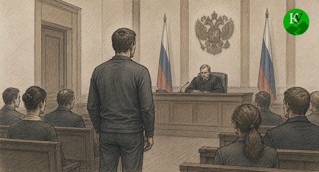 Мужчина в зале суда. Иллюстрация создана "Кавказским узлом" при помощи ИИ в программе Copilot