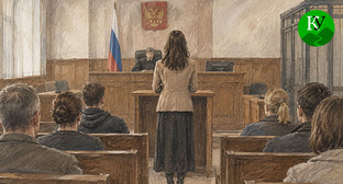 Женщина в зале суда. Иллюстрация создана "Кавказским узлом" при помощи ИИ в программе Copilot