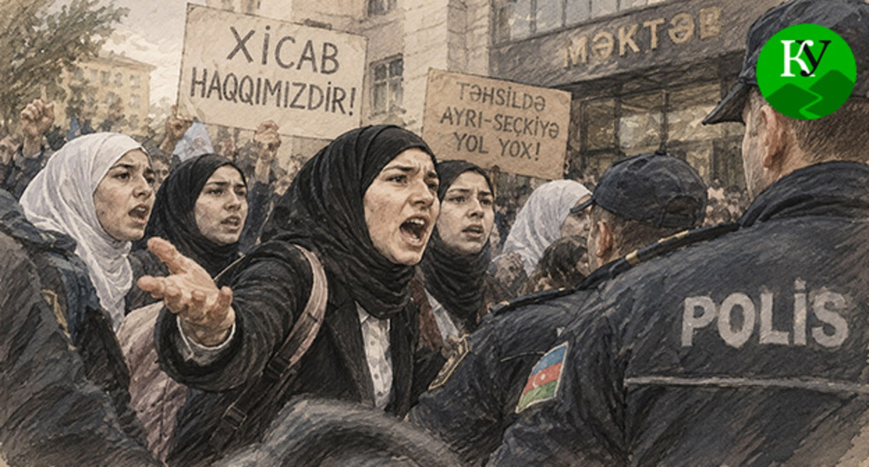 Участники акции протестов. Иллюстрация создана "Кавказским узлом" при помощи ИИ в программе Copilot Участники акции протестов. Иллюстрация создана "Кавказским узлом" при помощи ИИ в программе Copilot